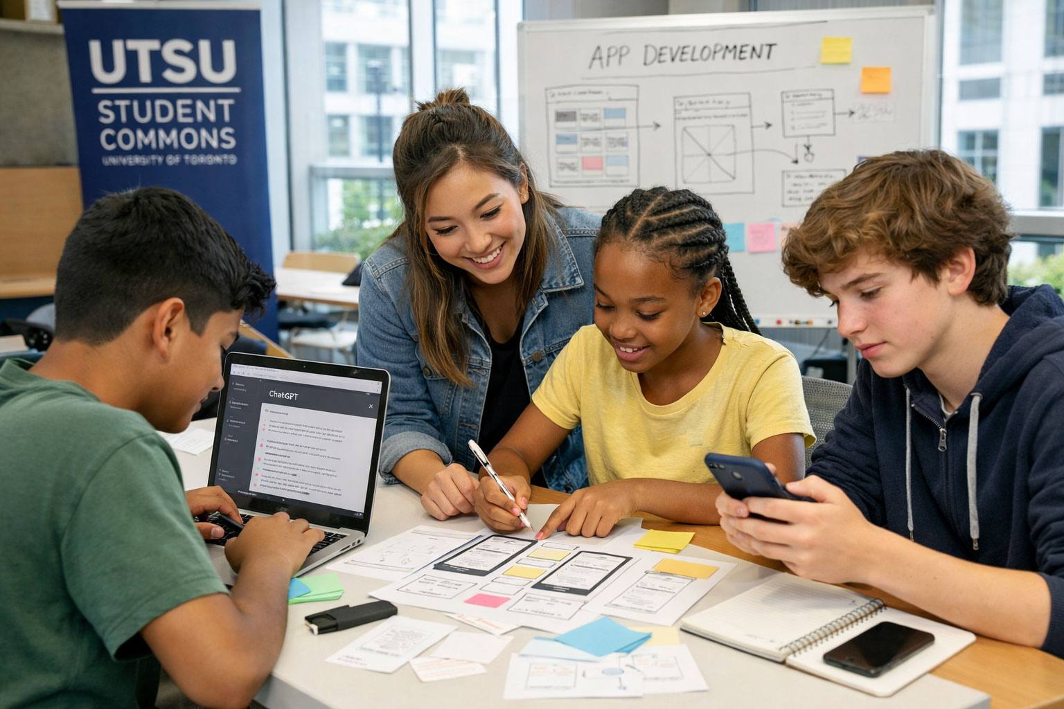 Students reviewing design ideas together