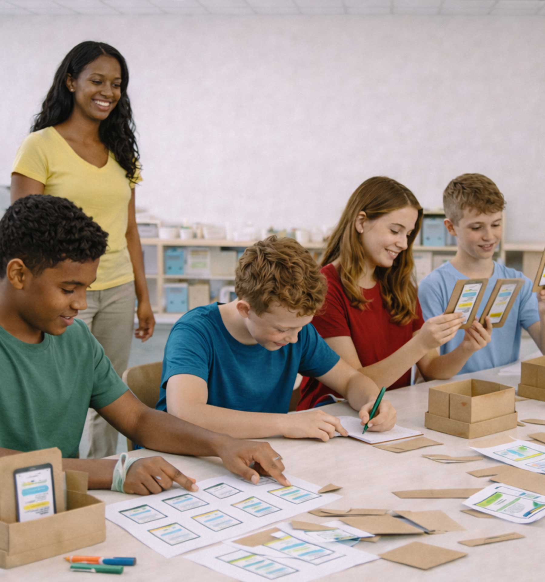 Students packaging products together