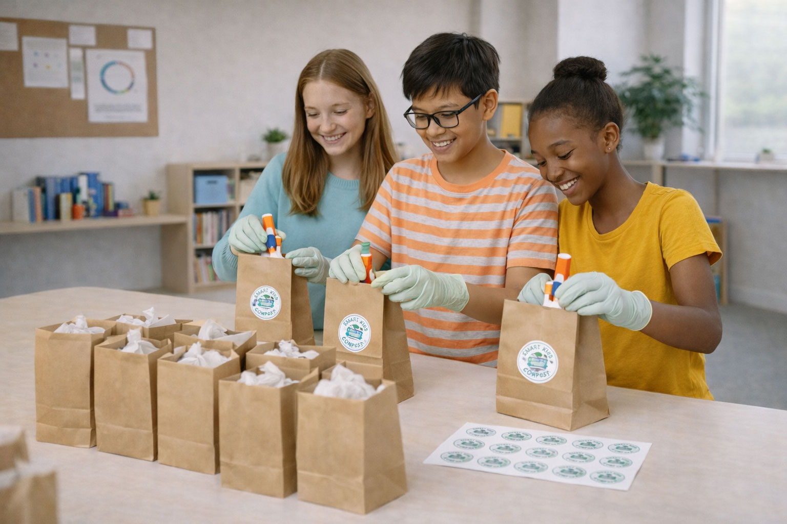 Students preparing packaged items for a product delivery offer during Build Week