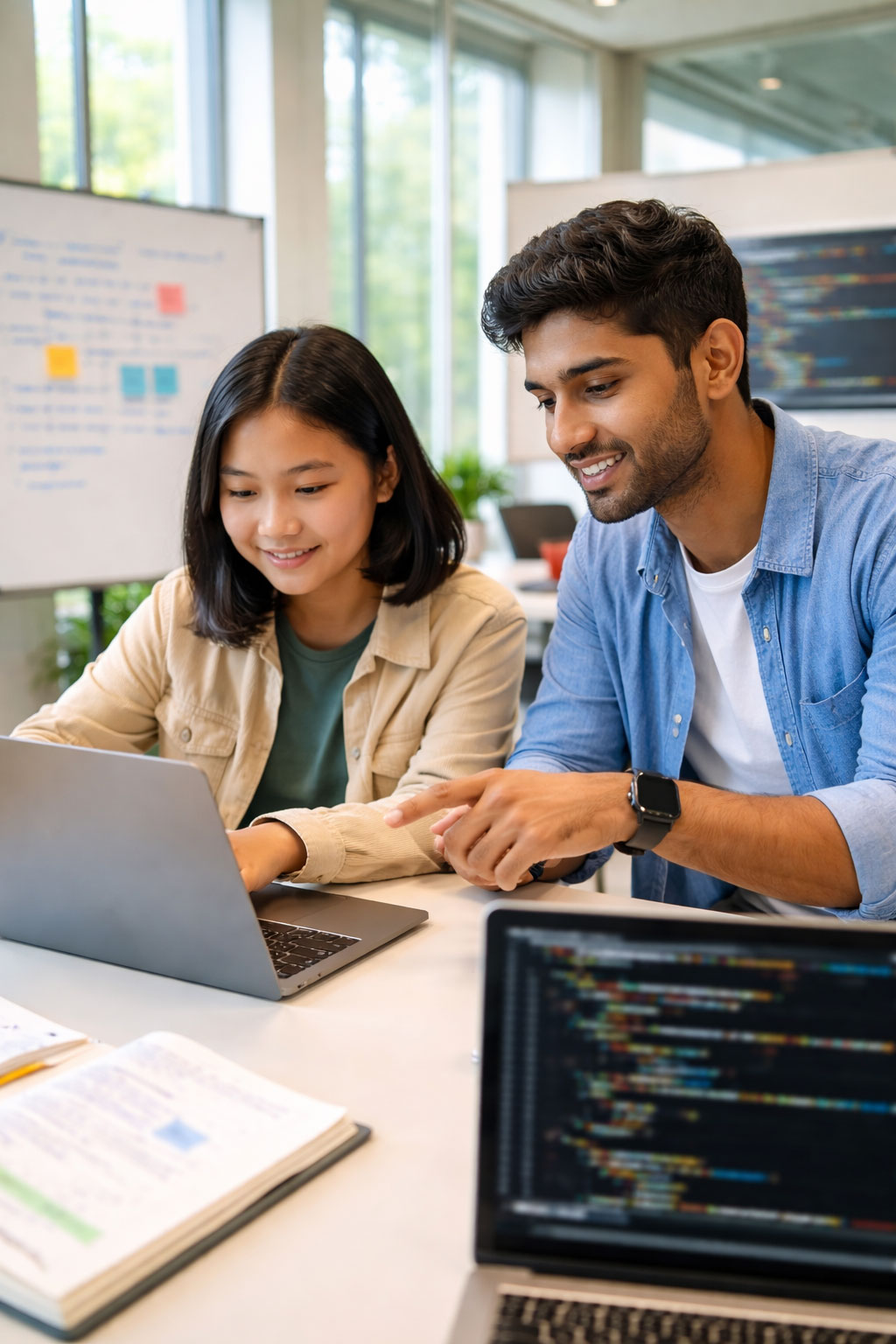 Students using laptops to build and test ideas
